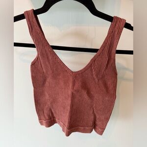 Aurora Brown Ripped V Neck Spandex Tank Top Size M/L